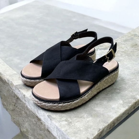 Dr. Scholls “Ember” Cross Strap Espadrille Wedge Sandal in Black Size 6 - Picture 3 of 11